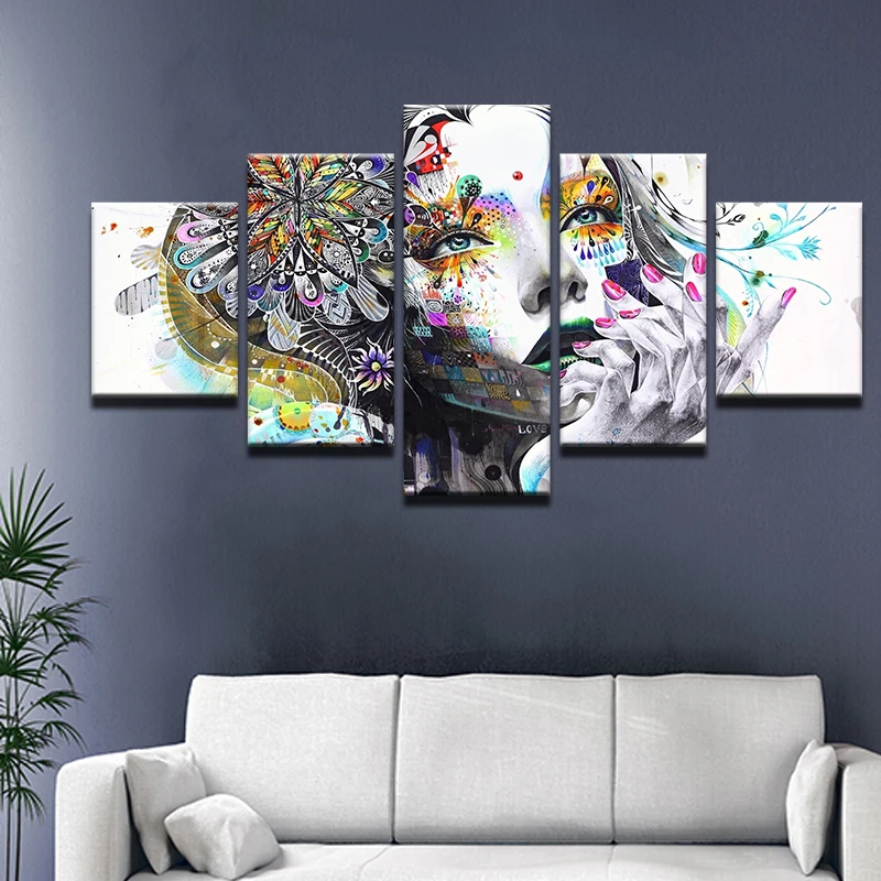 5 панелей рамка холст настенное искусство абстрактная мечта красочные женские