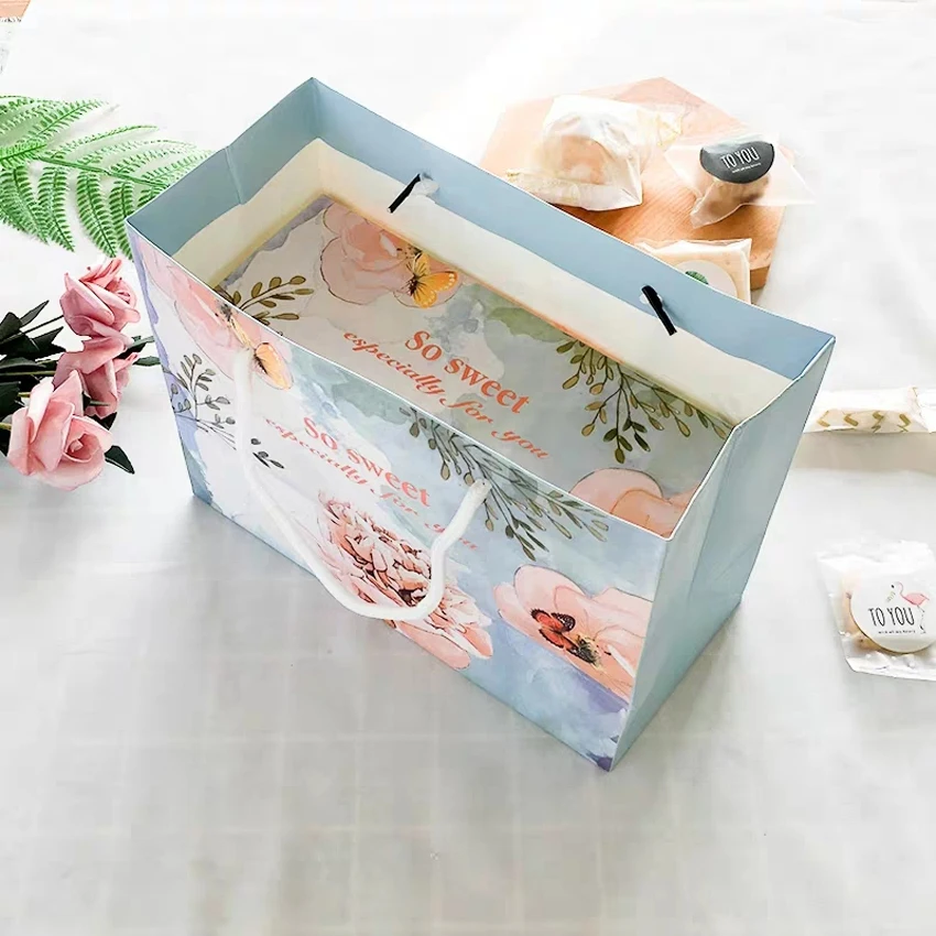 10 шт./лот цветочный синий крафт бумажный пакет держатель для канцелярских