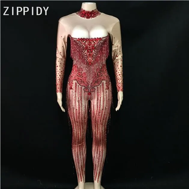 Женский спортивный костюм, яркий, красный, эластичный, со стразами и кисточками, из спандекса