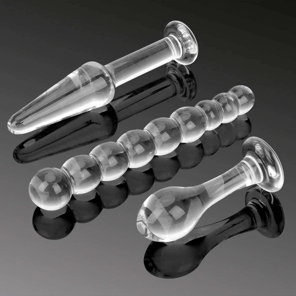 IKOKY 3Pcs Crystal Anal Dildo Beads Pyrex Glass Butt Plugs Ball Fake Penis Female Masturbate Sex Toys for Adult Women Men Gay |