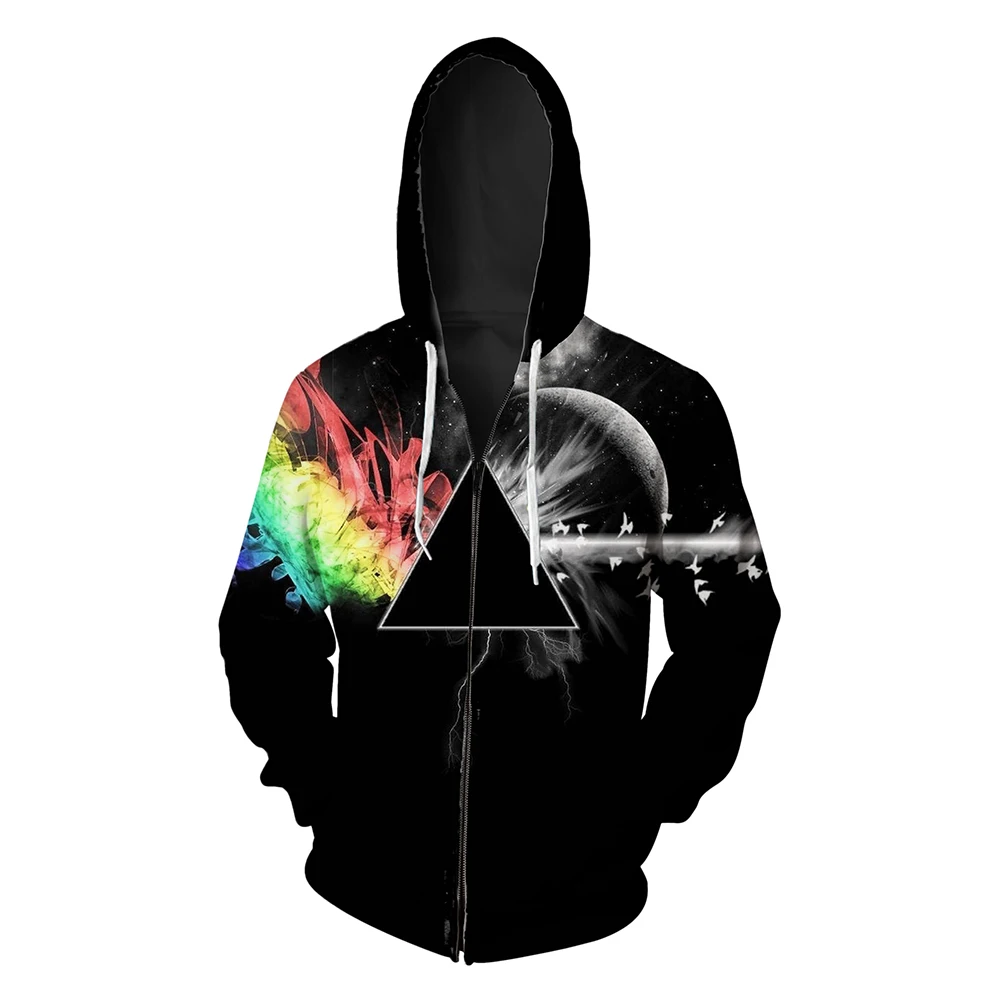 

European Siz New Casual Mens Streetwear Hoodies Geometric Triangle Loose Black Grey Men's Hoodie With Zippers 3 Patterns