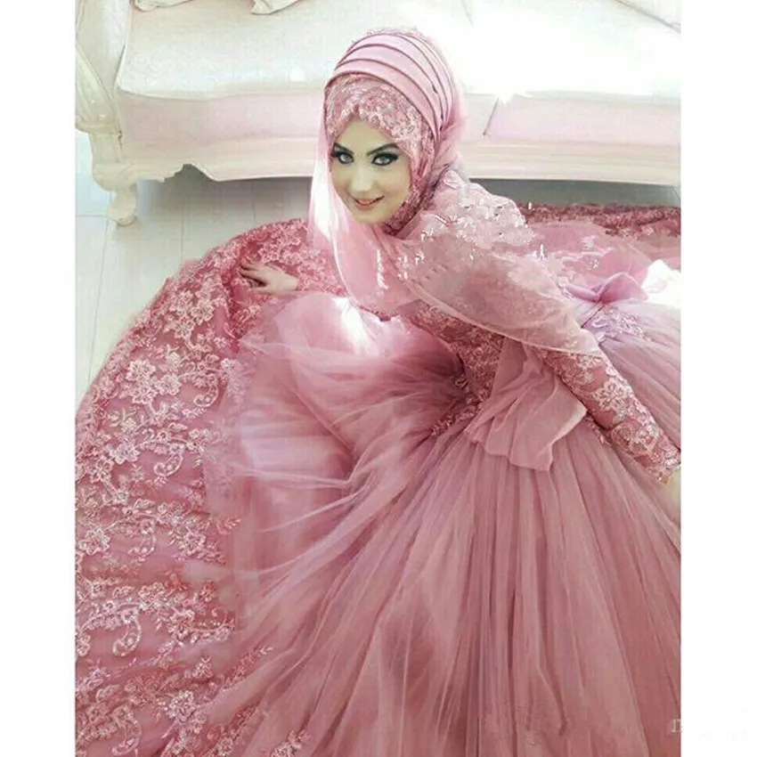Vestido де novia длинные мусульманин рукавом свадебное платье Кружева Аппликация