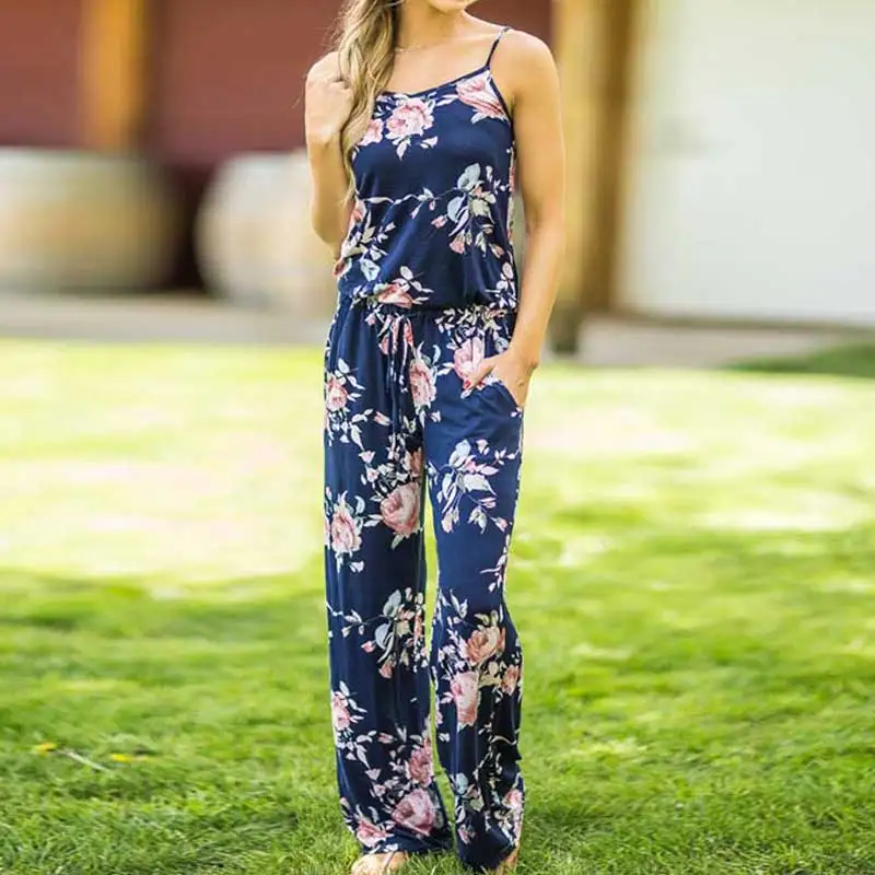 2020 Summer Boho Jumpsuit Women Overalls Beach Romper Floral Long Female Loose Jumpsuits For | Женская одежда