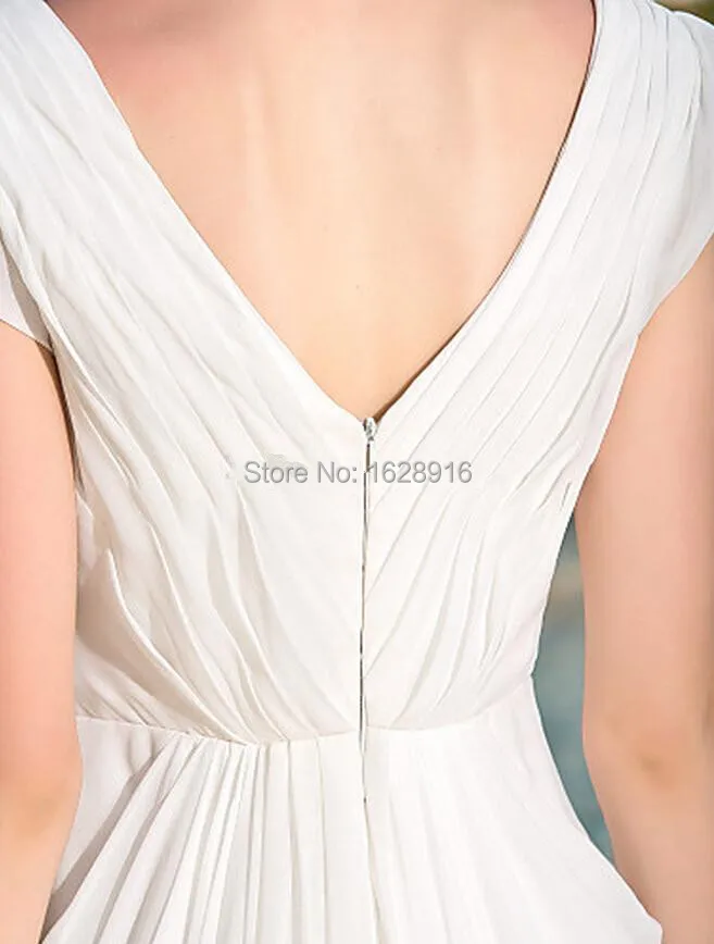 2016 New Beach Wedding Dresses V-Neck Draped Caped Sweep Train Chiffon Bridal Gown Elegant Custom Made Sexy Gowns | Свадьбы и