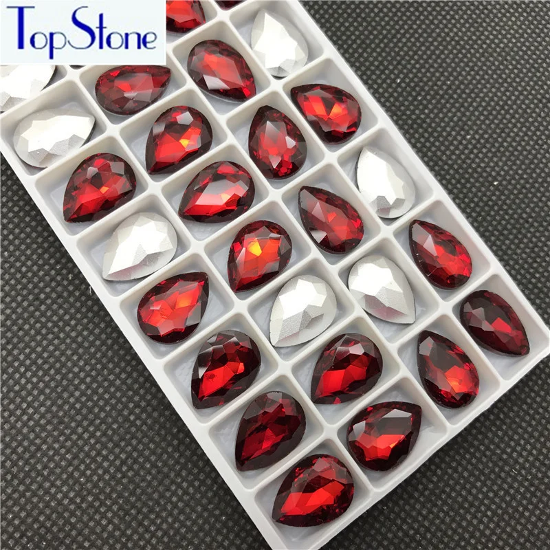 Темный Сиам цвет стеклянный кристалл в форме слезы заостренный обратно Стразы 5x8