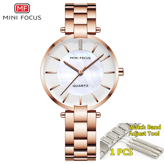 rose white with tool Minifocus Роскошные элегантные женские часы водонепроницаемые ультратонкие женские наручные часы женское из нержавеющей стали часы Montre Femme - Цвет: rose white with tool