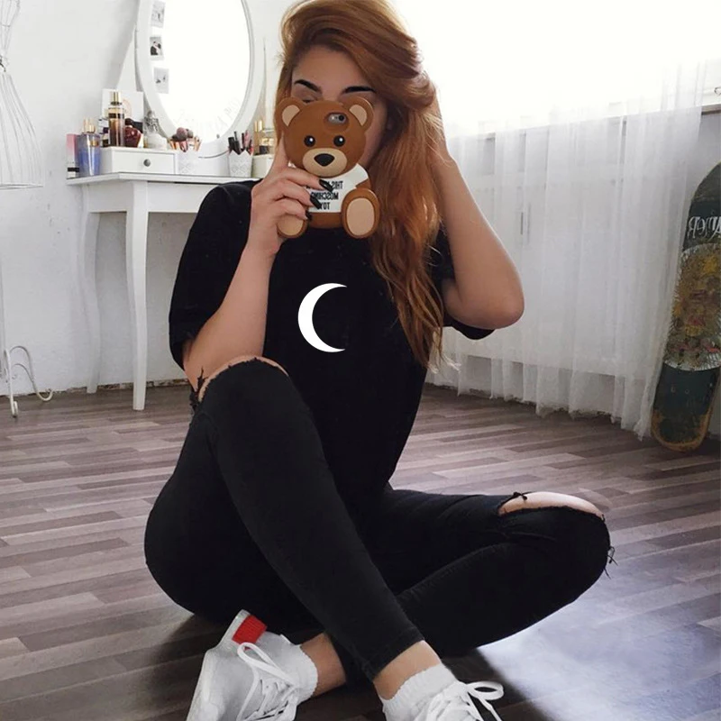 Футболка с принтом Луны 2018 новые женские повседневные летние футболки хлопковые
