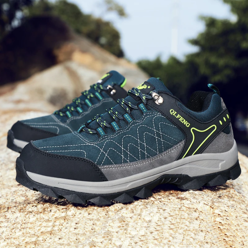 Мужские уличные кроссовки; сезон весна-осень; мужские треккинговые кроссовки; цвет зеленый, темно-синий; мужские удобные кроссовки для путешествий
