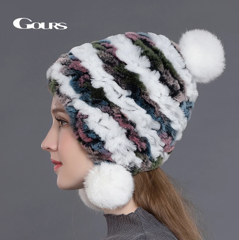 Gours натуральный шапки из меха кролика рекс для женщин зимние толстые теплые