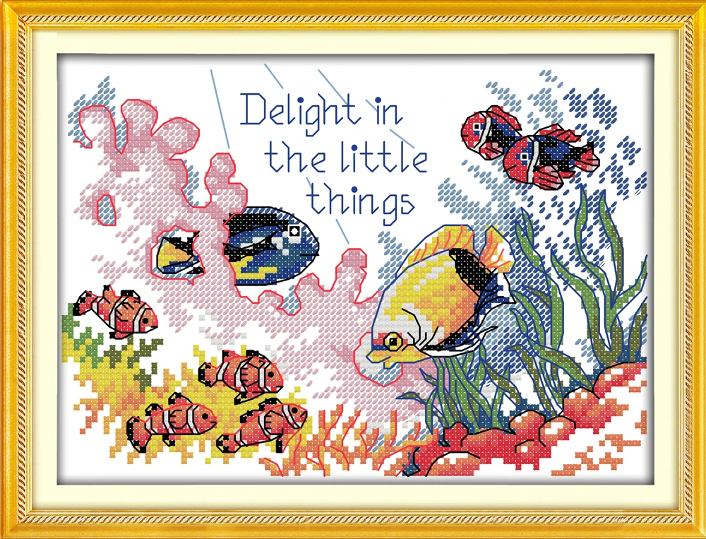 

Tropical Fish (4) cross stitch kit animal in sea 14ct 11ct count print canvas stitches embroidery DIY handmade needlework