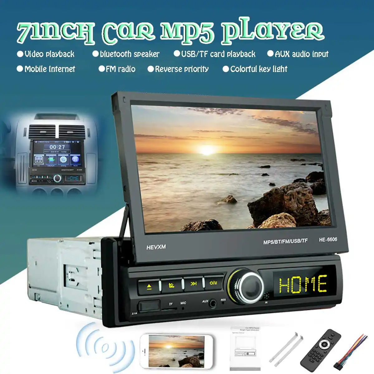 Автолайдер 1 DIN 7 дюймов Автомобильный стерео MP5 плеер bluetooth FM USB AUX в тире Hands-Free Звонки дистанционное управление Радио экран