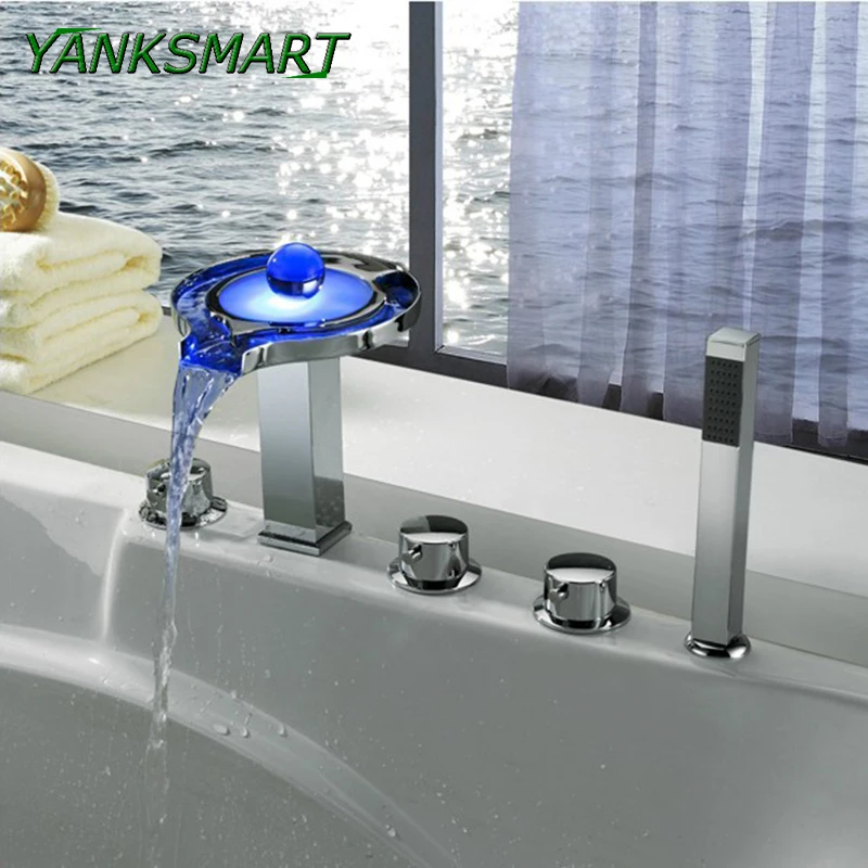 YANKSMART 5 отверстий для палубы или ванной светодиодные краны водопада смесители