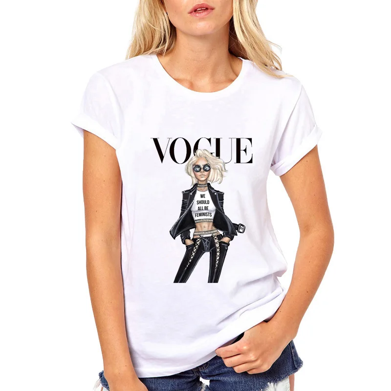 Футболка VOGUE панк принцесса принт модель o-образным вырезом топы тройник Летний стиль Женская белая футболка мода леди забавная женская одежда