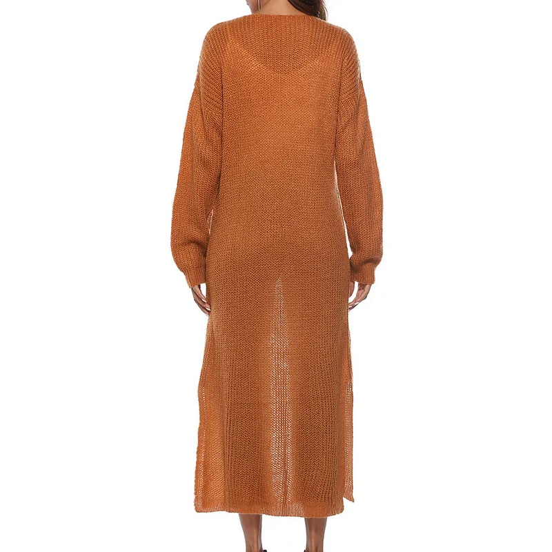 Длинный свитер кардиганы Осень-зима пончо с открытым стежком вязаный Женское