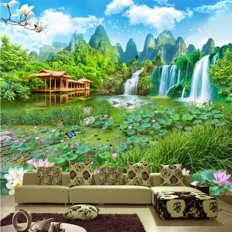 Wellyu гигантский пейзаж Wonderland 3D Большое Настенное панно на заказ зеленые обои papel