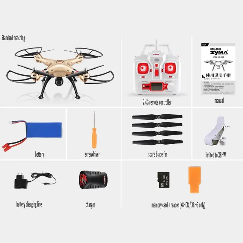 Syma X8HW 2 4G 4CH 6 осевой гироскоп RC Квадрокоптер Дрон HD камера RTF высота удержания VS X8HG