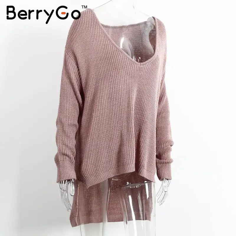 BerryGo сексуальный Вязаный Свитер оверсайз с открытыми плечами Женский брендовый