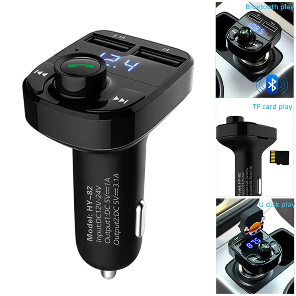 HY-82 Car MP3 Bluetooth Hands-free Call Plug-in Card Lossless Dual USB Charger FM Transmitters Electronics Accessories C | Автомобили и