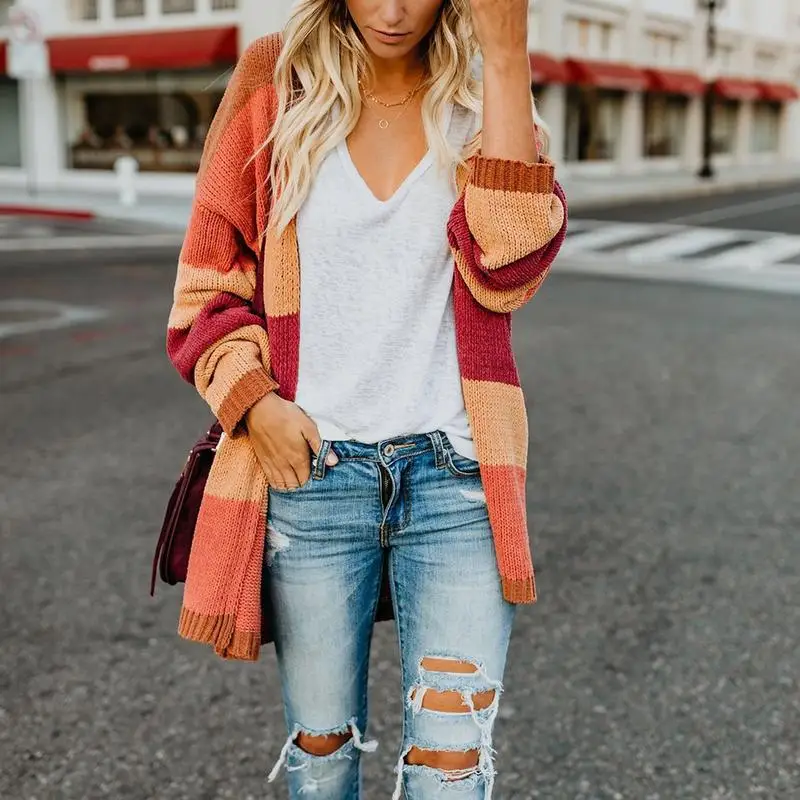 Новая мода осень весна женский свитер кардиганы теплый длинный дизайн Женский