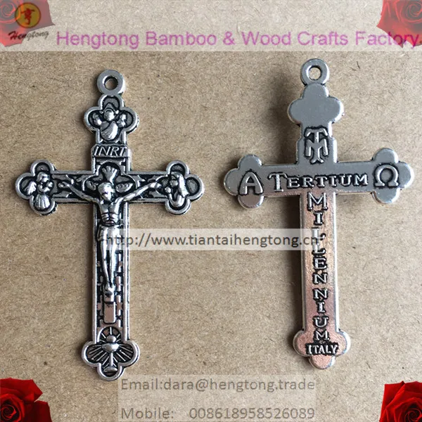 

50pcs/pack cheap antique silver plating one hole alloy rosary cross ,tertium millennium crucifix, alloy cross