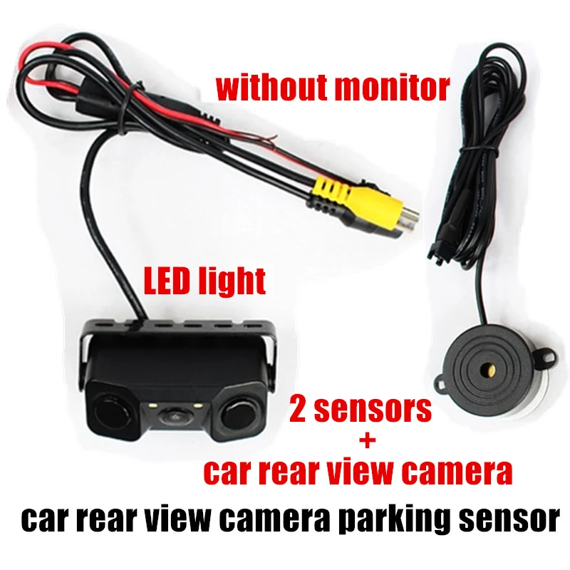 

LED Light 2 in 1 Car Reverse Backup Cameras Car Rearview Camera CCD HD Parking Radar System with 2 Sensors