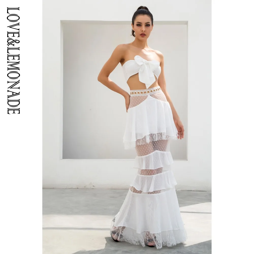 Женский Кружевной Костюм LOVE & LEMONADE белый комплект из двух предметов с топом на