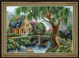 Золотая коллекция милый Набор для вышивки крестиком мирный день река поток мост