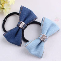 2016 new 20pcslot girls bows with buckle elastic hair ties band rope denim ponytail holder headband women hair accessories