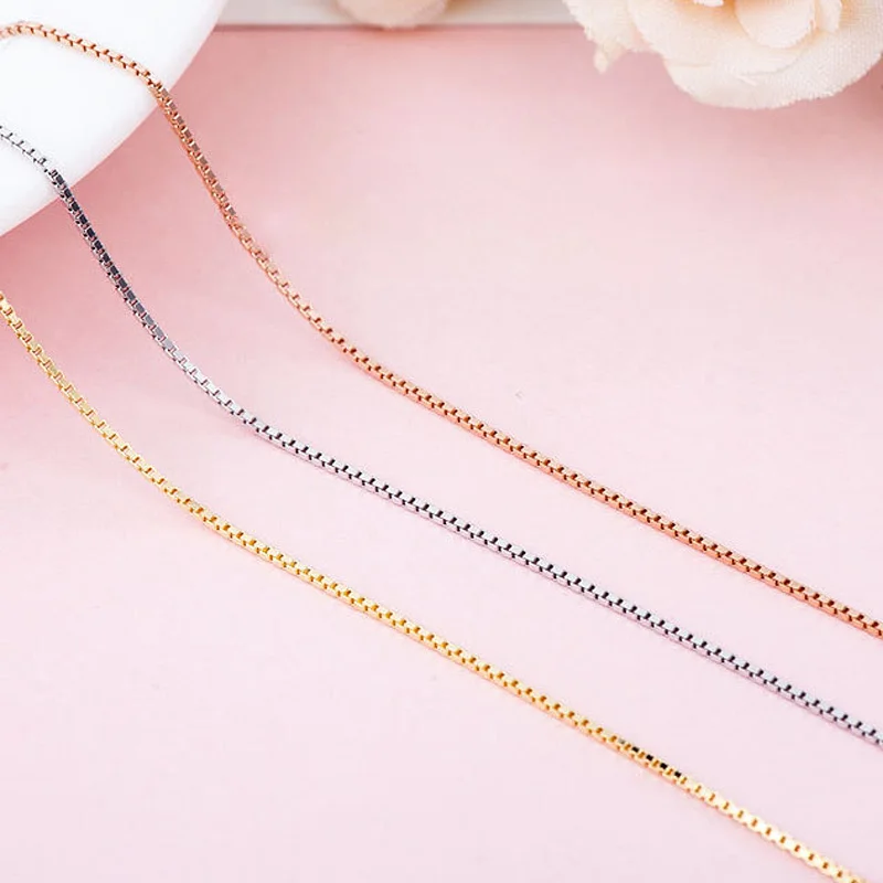 Цепочки серебряного/розового золота 925 пробы в серебряной коробке ожерелья