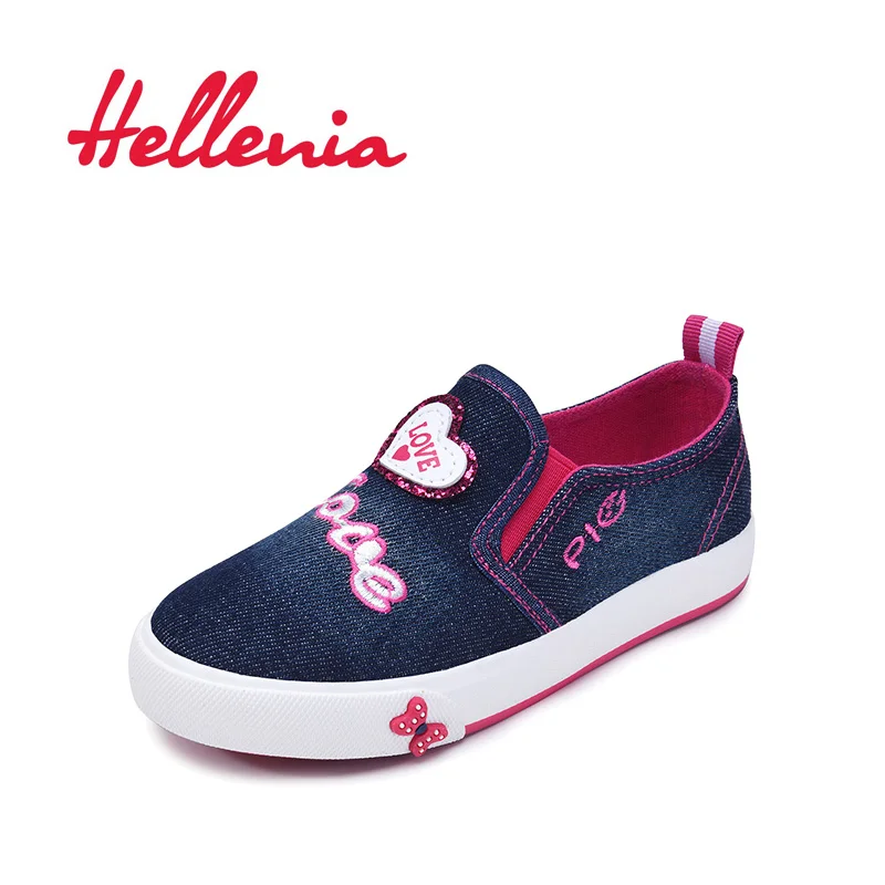 Hellenia new girls Canvas kids Shoes heart causal flats children school shoes child sneakers loafers navy light blue size 25-37 | Детская