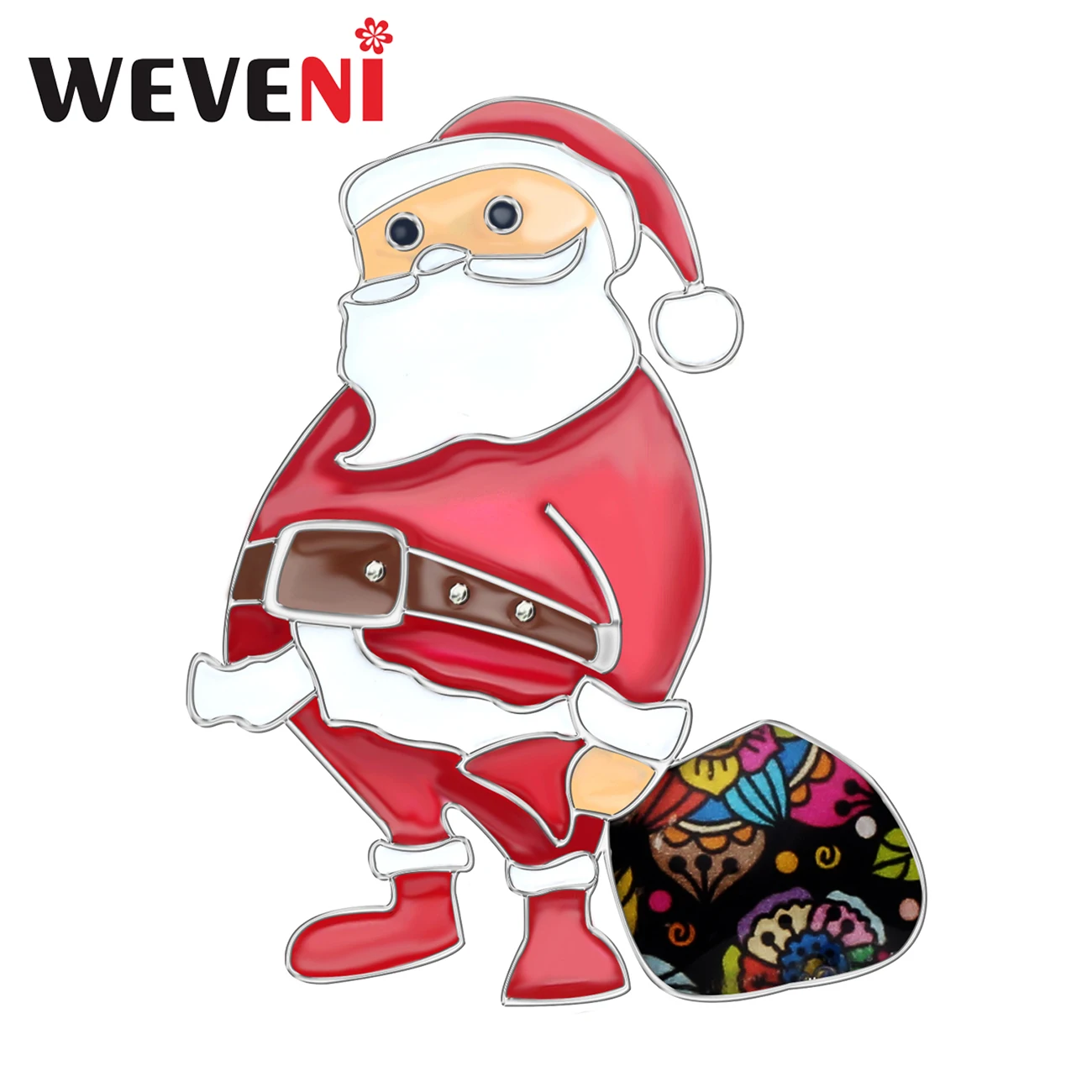WEVENI Enamel Alloy Christmas Santa Claus Gift Bag Brooches Scarf Clothes Pin Jewelry For Women Girls Teens Navidad Decorations | Украшения