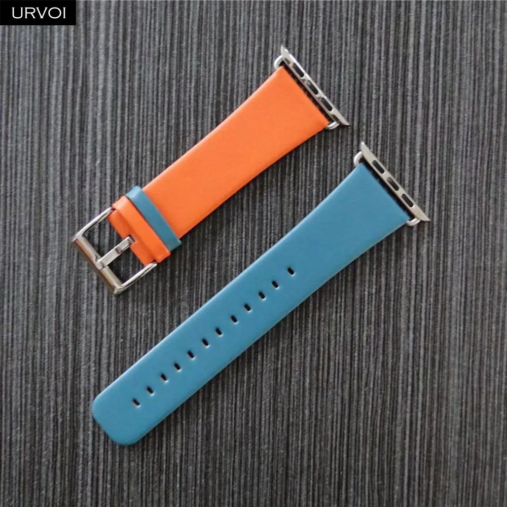 Orange Green URVOI ремешок для apple watch series 5 4 3 2 1 двойной цвет ремешок из натуральной кожи для iwatch ремень современный модный крутой ремень - Цвет ремешка: Orange Green