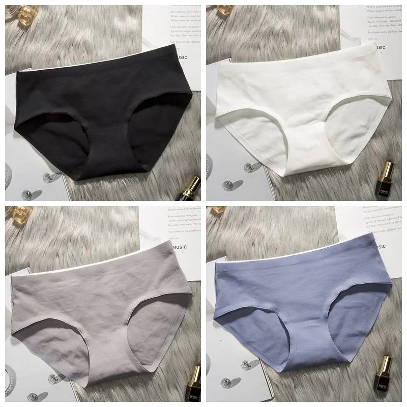 black blue white gra SP& CITY, 4 шт., простой дизайн, дышащее хлопковое нижнее белье для женщин, сексуальные, средняя талия, бесшовные трусики, комфортные гигиенические трусы, нижнее белье - Цвет: black blue white gra