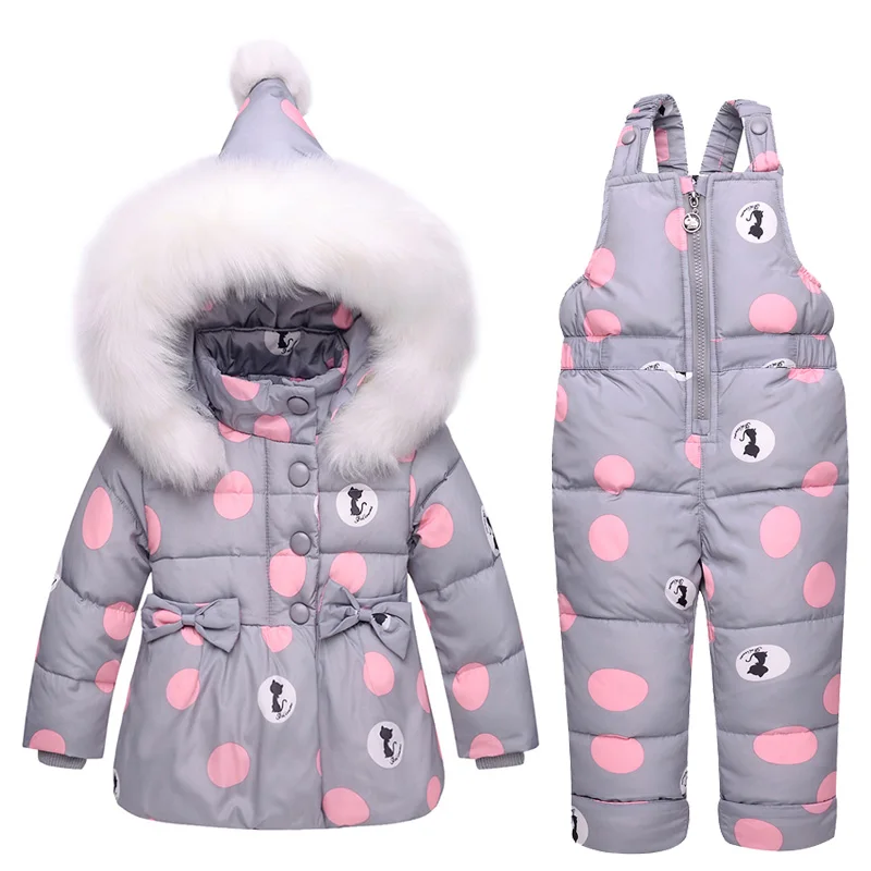 

New Infant Baby Winter Coat Snowsuit Duck Down Toddler Girls Winter Outfits Snow Wear Jumpsuit Bowknot Polka Dot Hoodies Jacket