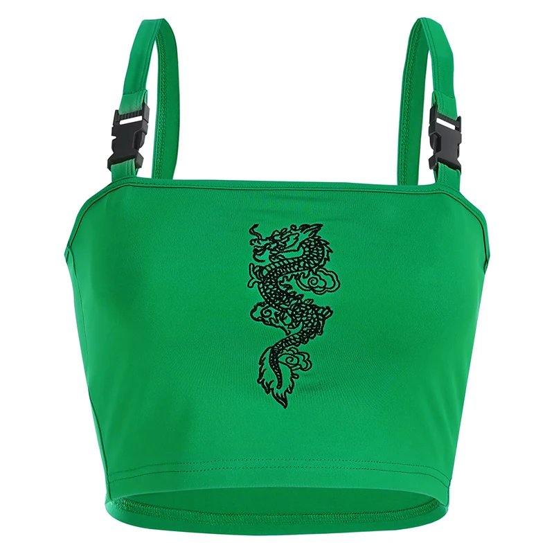 Sweetown Slim Sexy Straps Crop Tank Top Sports Wear Chinese Style Dragon Graphic Tees Women Summer New Hot Holiday Clothes