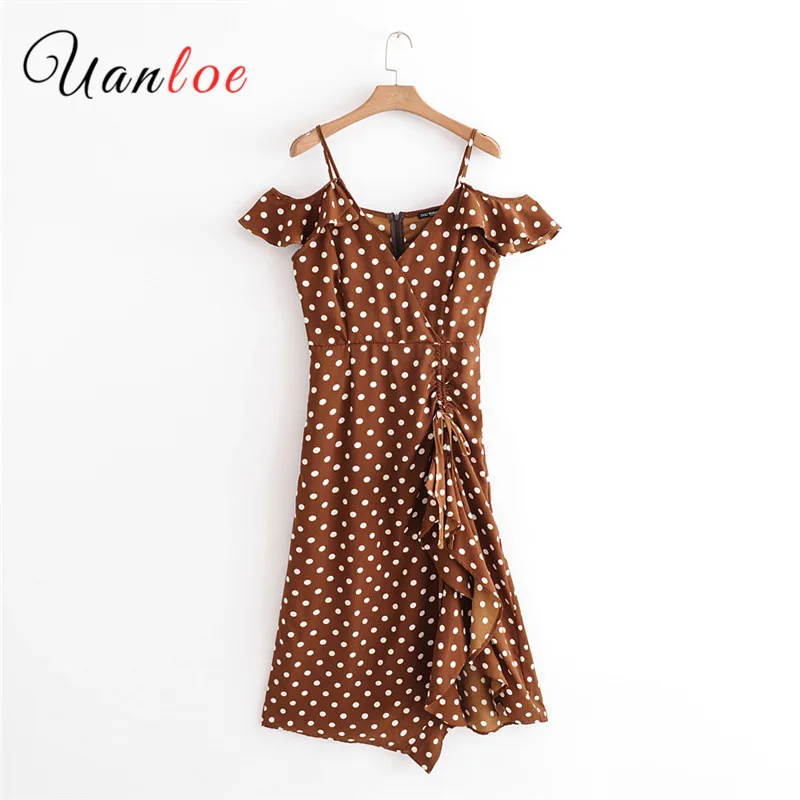 Летнее платье женское 2019 без бретелек свободное с милым точечным принтом