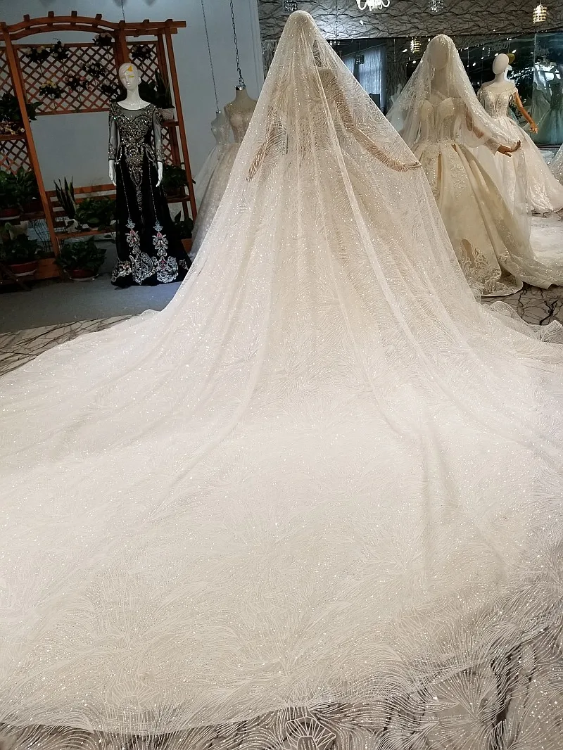 LS645411 2018 new design wedding gowns o neck short sleeves tulle keyhole back puffy customized dress with long veil|Свадебные платья|
