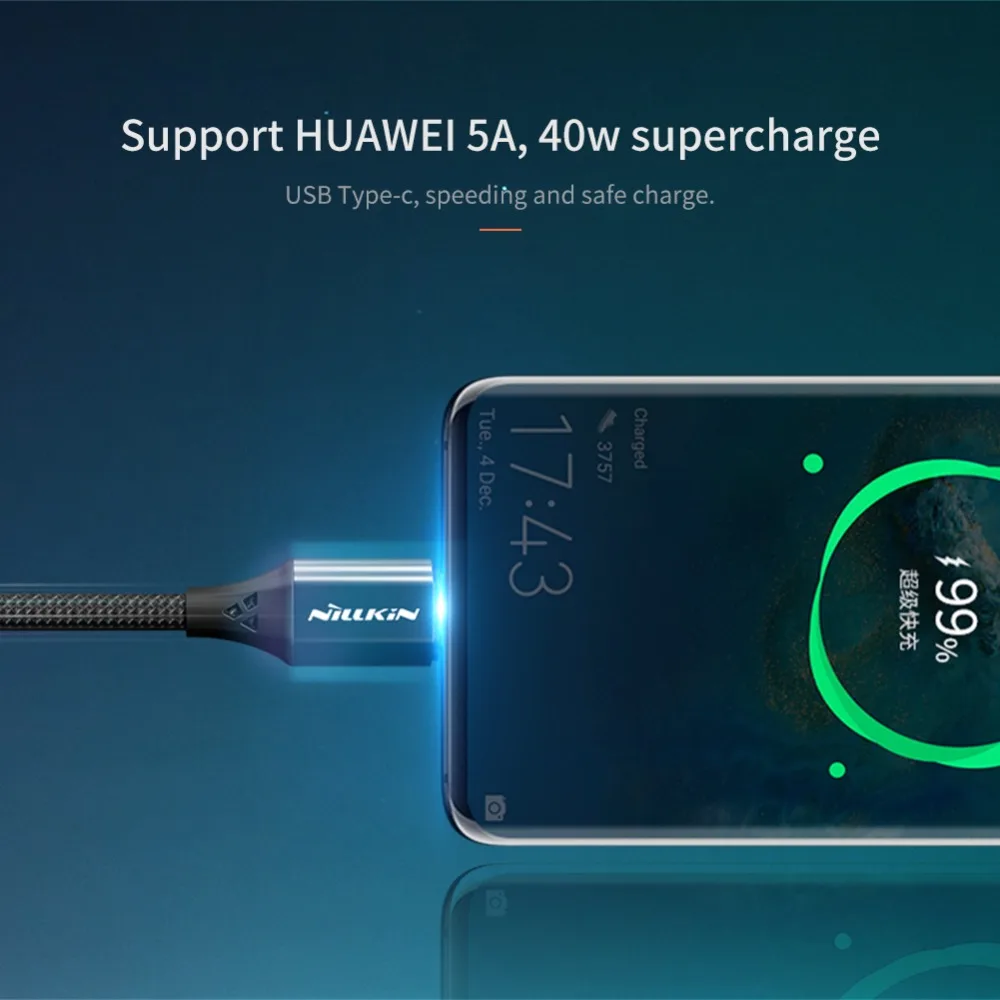Кабель Nillkin usb type-C для USB C OPPO Flash Charge, кабель для мобильного телефона 5A 40 Вт, кабель для быстрой зарядки type-C для устройств usb type-C