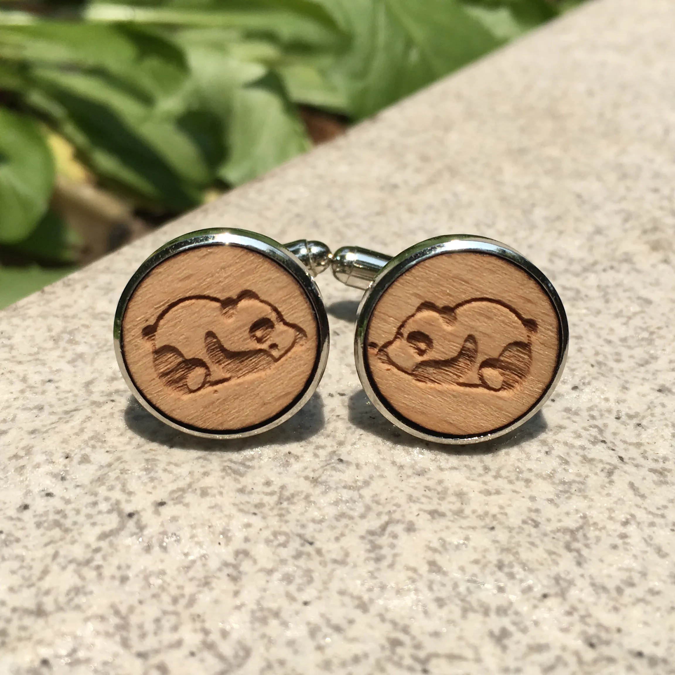 Панда лазерная резка деревянные Запонки Свадебные аксессуары животное с пандой X