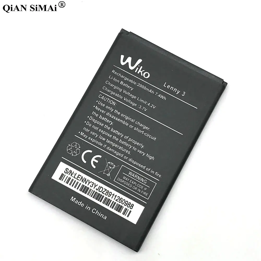 2019 New Battery For Wiko Lenny 3 2000mAh High Quality Mobile Phone Replacement Batteries Accumulator Rechargeable | Мобильные