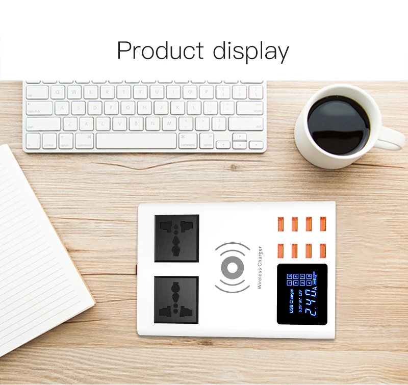 

CDA10W multi-port USB charging dock with 8 USB charging ports and two DC sockets to support fast wireless charging