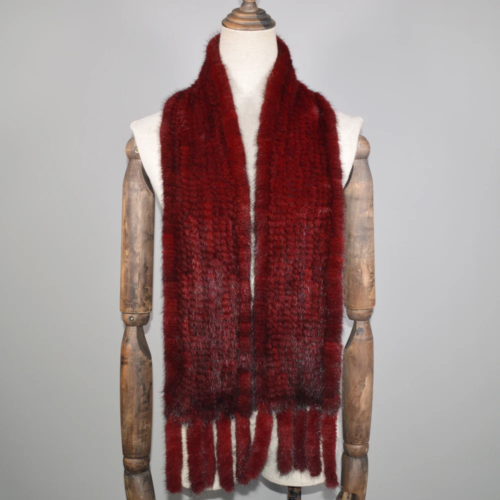 New Long Style Women Real Mink Fur Scarf Genuine Real Mink Fur Ring Scarfs Warm Soft Quality Knitted Real Mink Fur Shawl Scarves