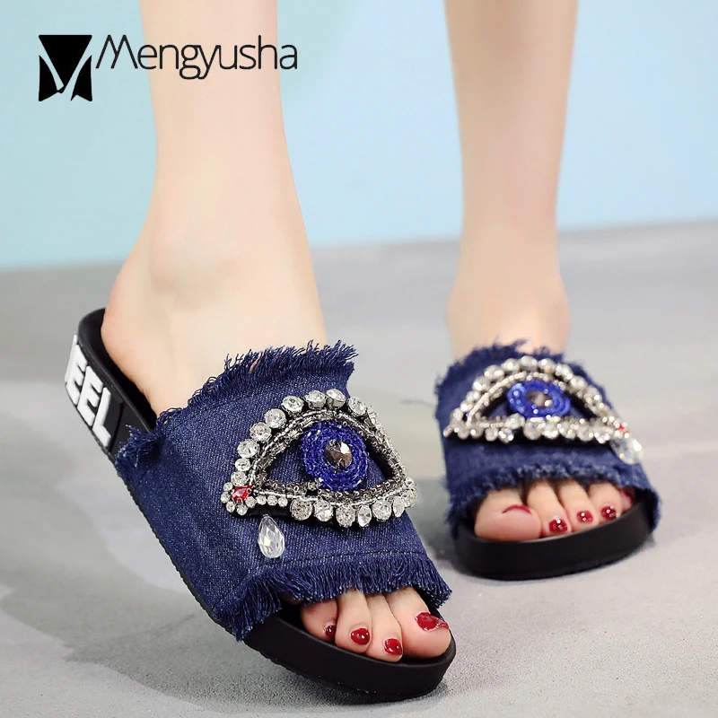 Ручной работы 5 видов цветов из джинсовой ткани Женские туфли Босоножки на