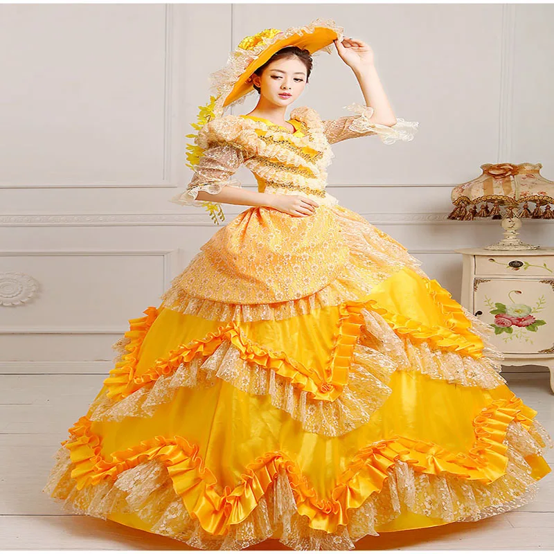 Вечерние длинные платья в стиле ретро 18-го века Rococo с v-образным вырезом и