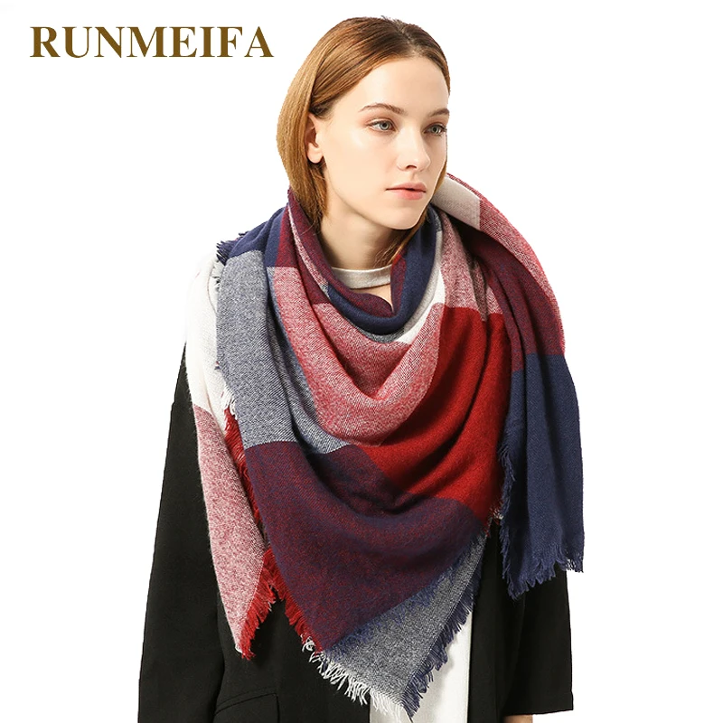Дизайнерский Модный клетчатый квадратный шарф для женщин зимние теплые шали