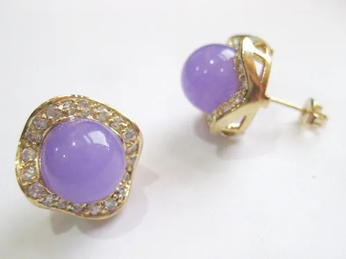 

2 colors wholesale fashion jewelry pretty 8mm purple/pink round Natural jade & crystal women's fine jewelry earring #002
