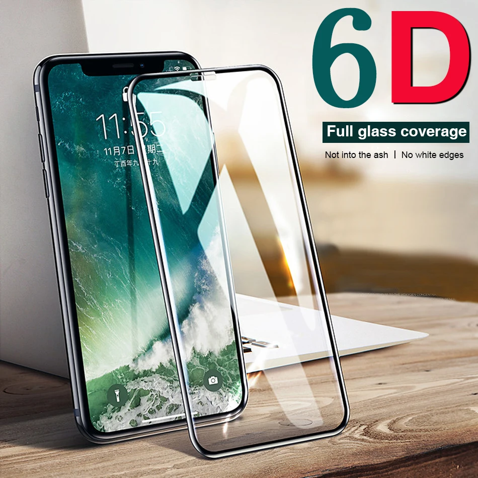 6D закаленное стекло на iPhone XS 11 Pro Max XR glass для iPhone 11X7 8 6 6s Plus Защитная пленка для экрана