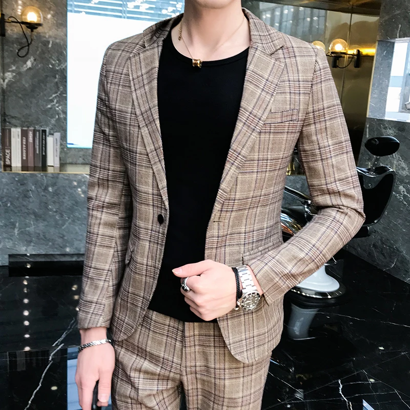 Новинка 2019 клетчатый маленький костюм для ночного клуба мужские костюмы