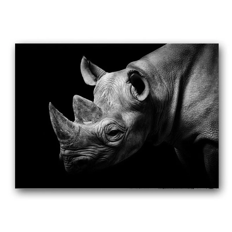 Большого размера тихий Рино на холсте Черно белые плакаты дикие животные под
