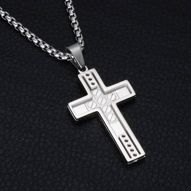 3 Color Men Stainless Steel Cross Necklace Pendant European and American Style Religious Jewelry Gifts#172 | Украшения и